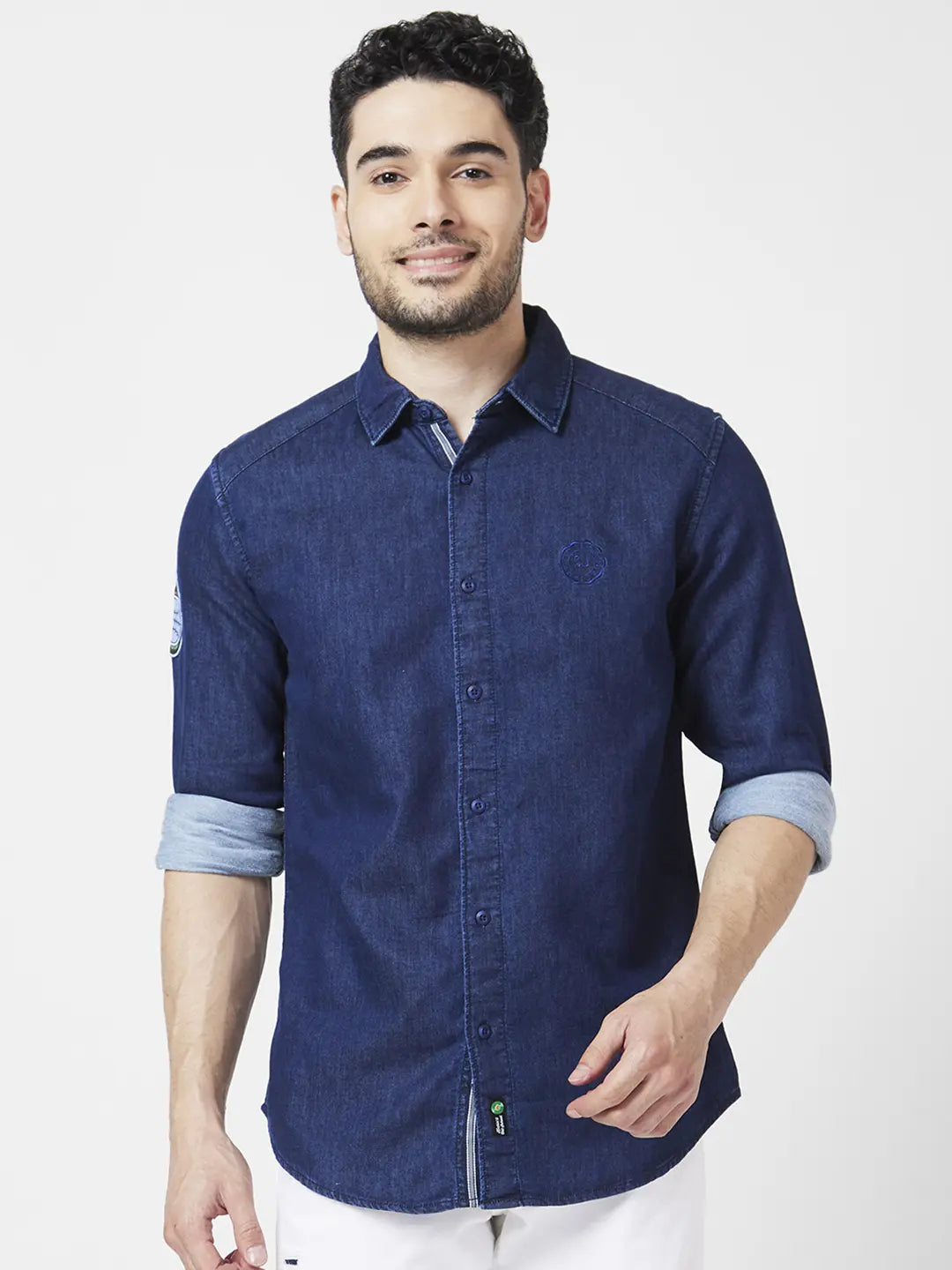 Buy Spykar Men Dark Blue Slim Fit Full Sleeve Denim Shirt Online