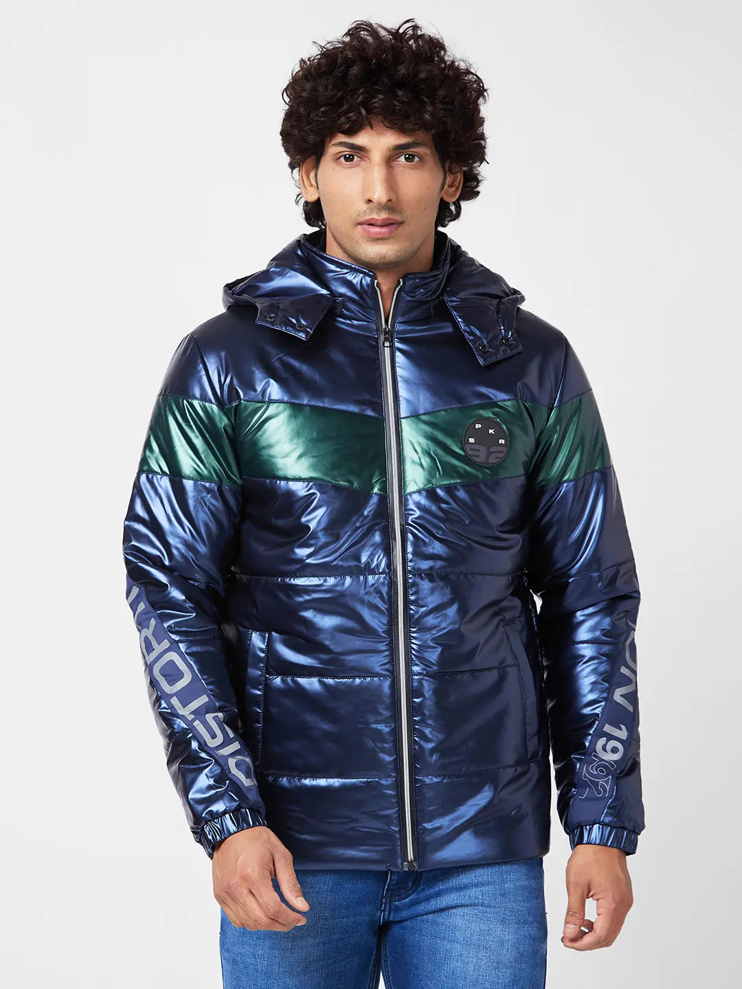 Men'S Metallic Look Jacket With Flash Reflective Print