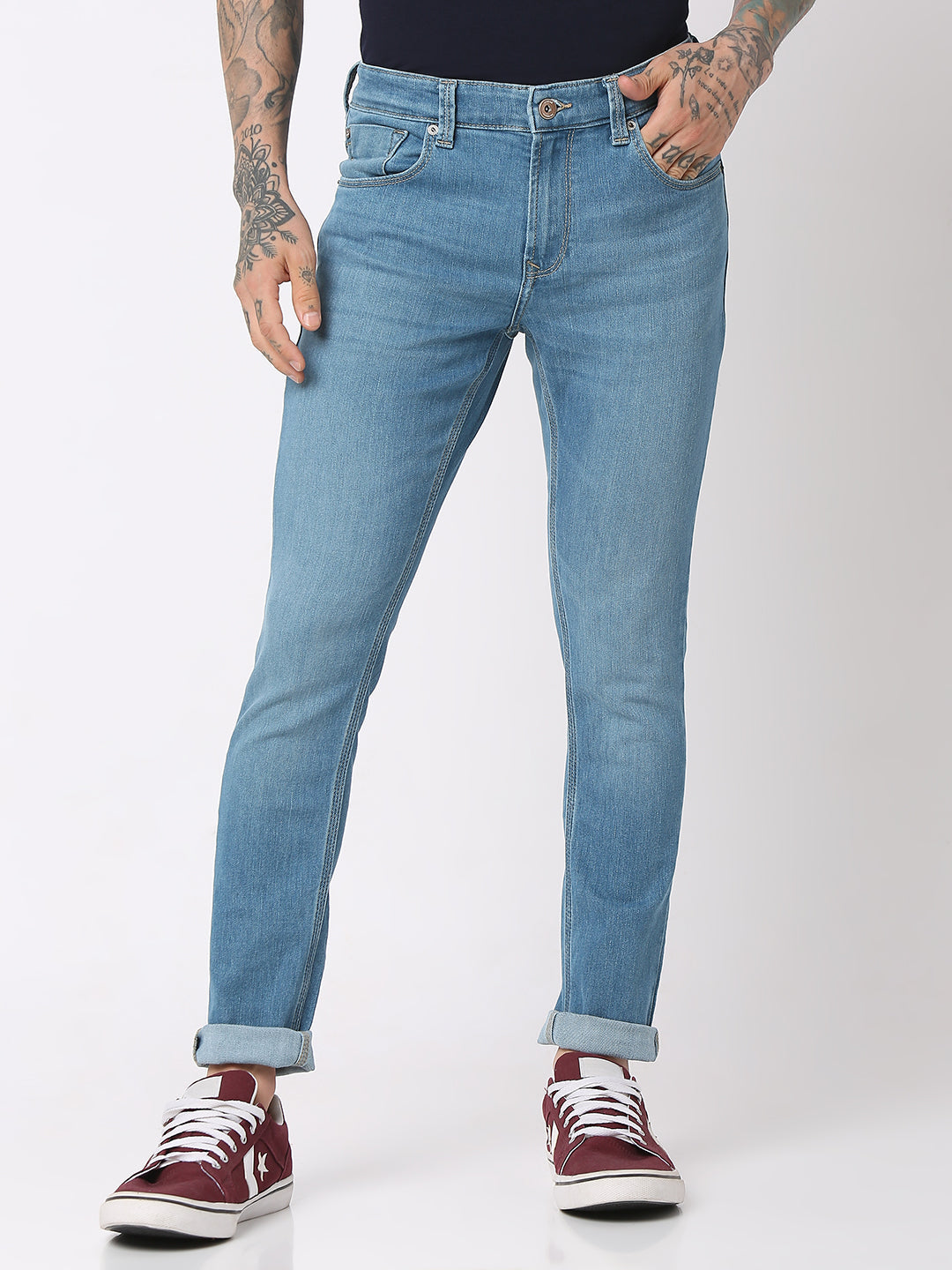 Spykar Men Mid Blue Cotton Super Slim Fit Tapered Length Jeans (Super Skinny)