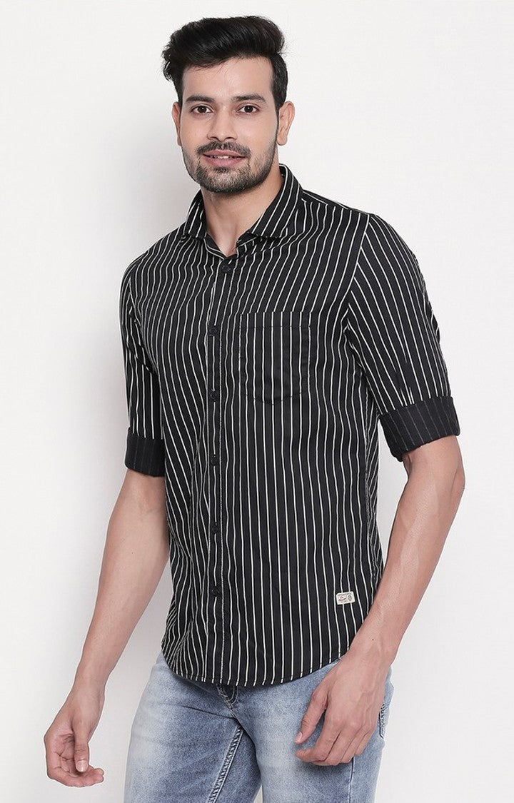 Spykar Black Cotton Regular Fit Shirts For Men