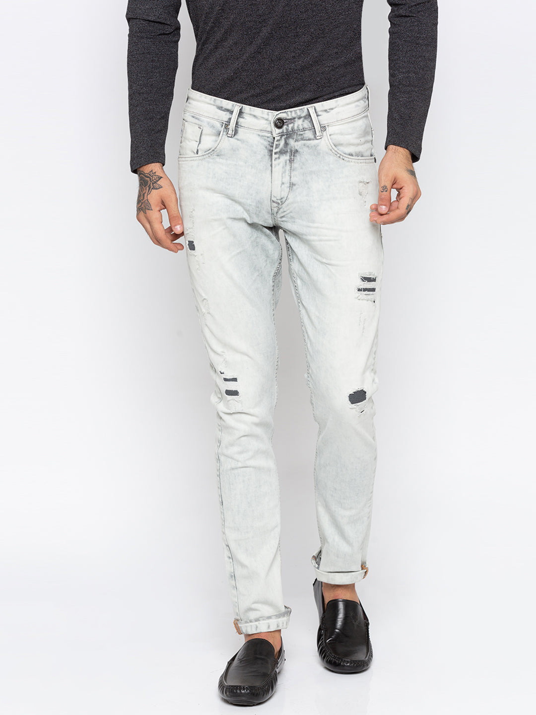 Spykar Men Ash Ripped Skinny Fit Jeans