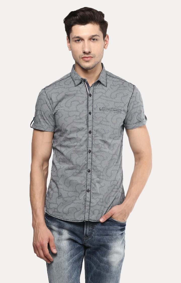 Spykar Men'S Grey Cotton Printed Casual Shirts