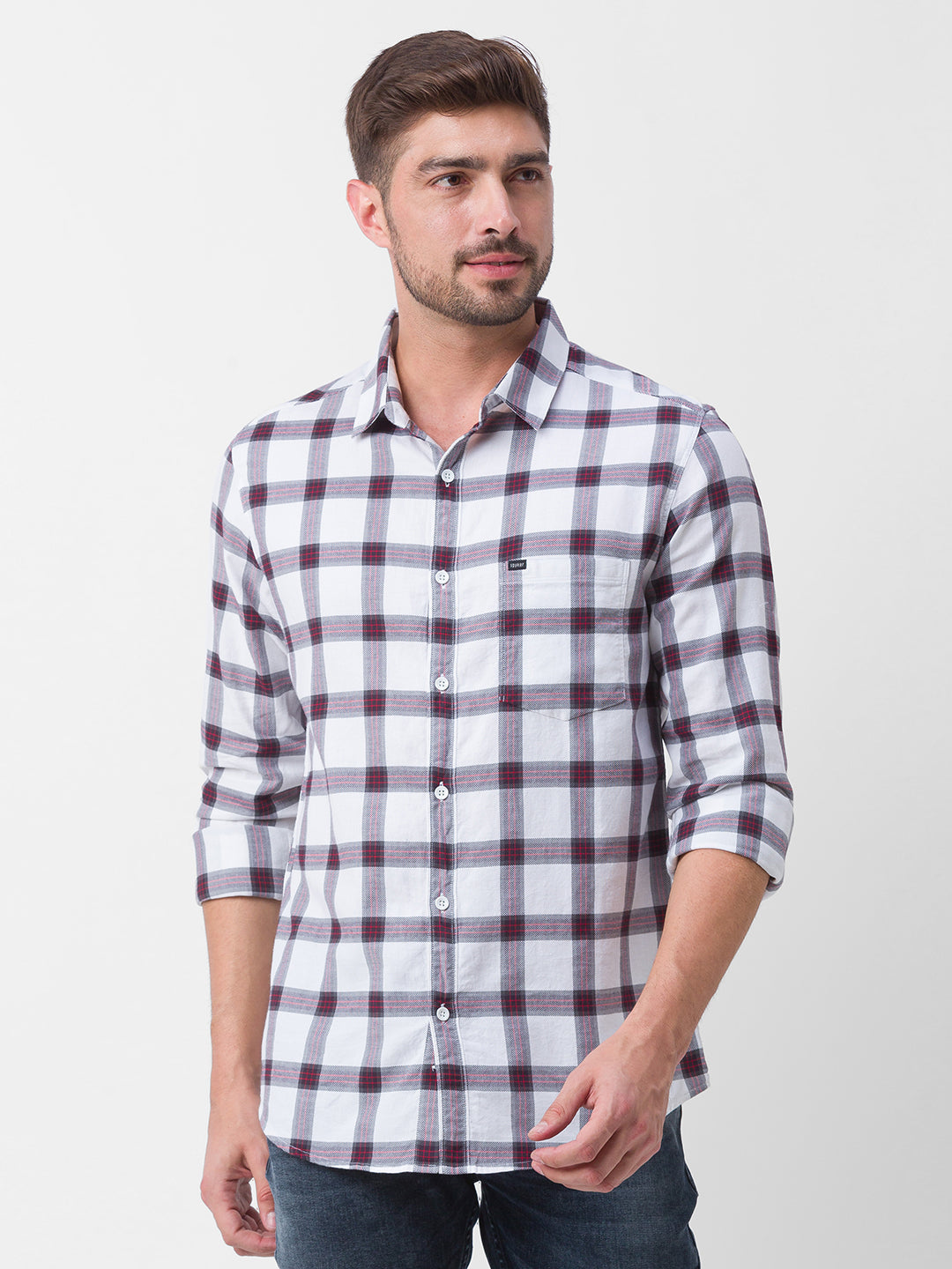 Spykar Black Cotton Full Sleeve Checks Shirt For Men