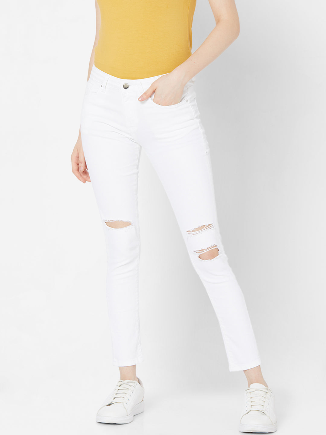 Spykar Women White Cotton Super Skinny Fit Regular Length Jeans (Alicia)