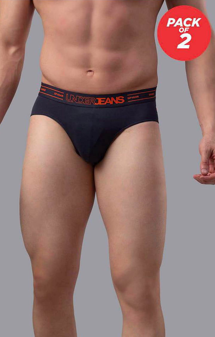 Underjeans By Spykar Grey Solid Briefs For Men