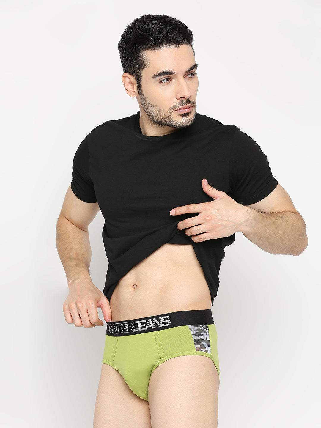 Underjeans By Spykar Men Premium Bright Green Cotton Blend Brief