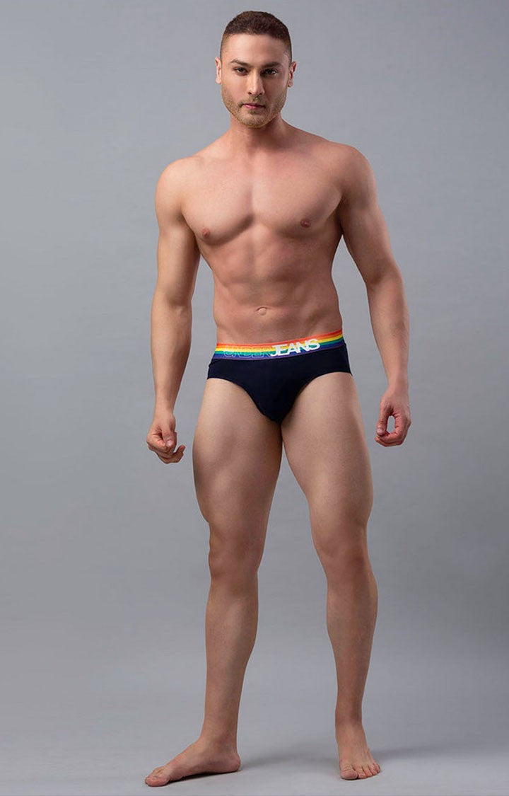 Underjeans by Spykar Men Navy Multi Regular Fit Briefs (Pack of 2)
