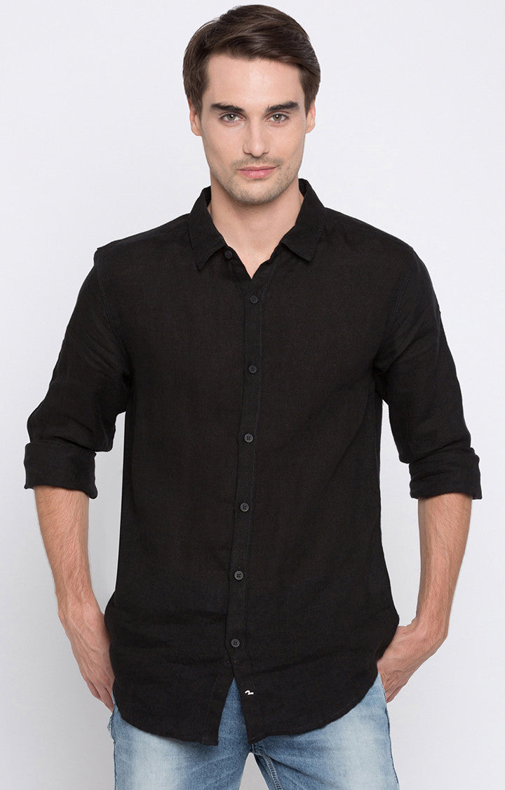 Spykar Men'S Black Cotton Solid Casual Shirts