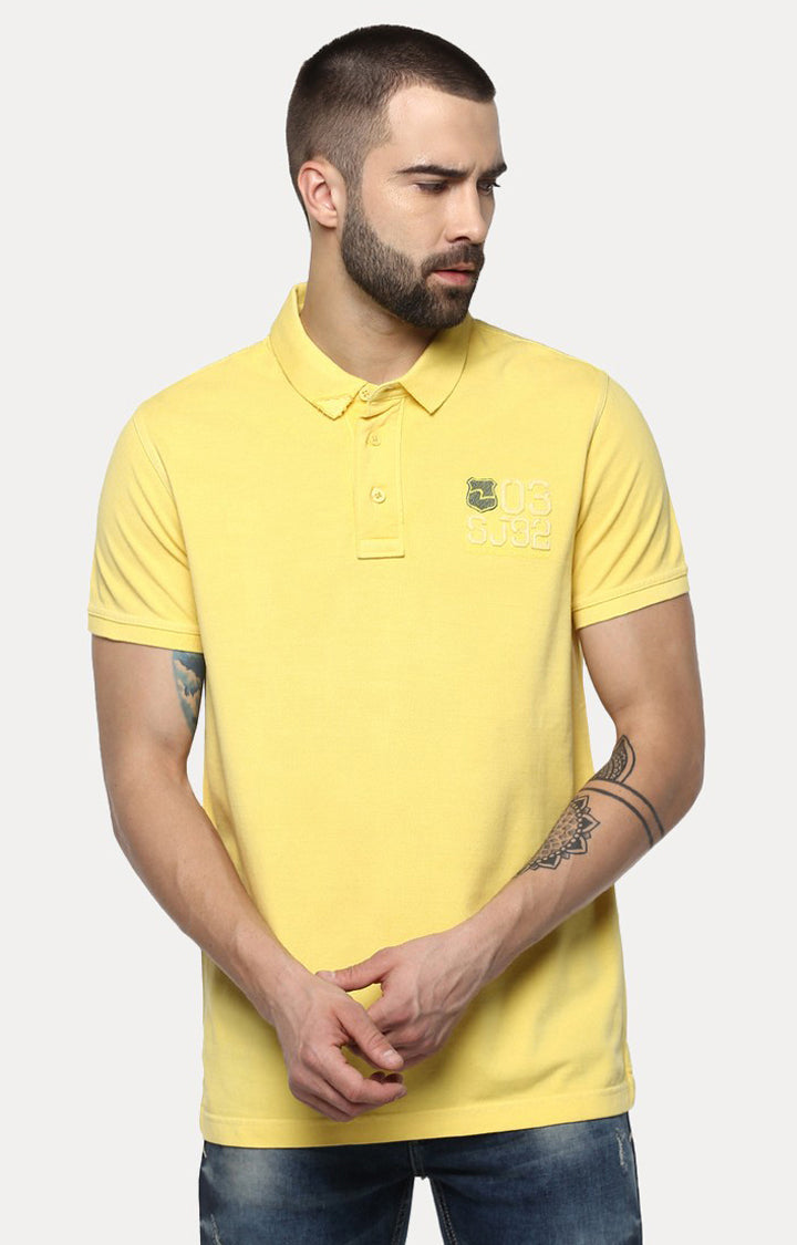 Spykar Yellow Solid Slim Fit Polo T-Shirt