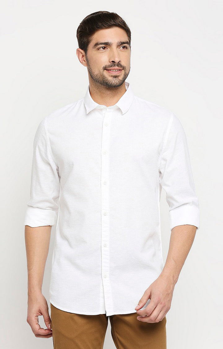 Spykar Men White Cotton Regular Fit Full Sleeve Casual Shirt