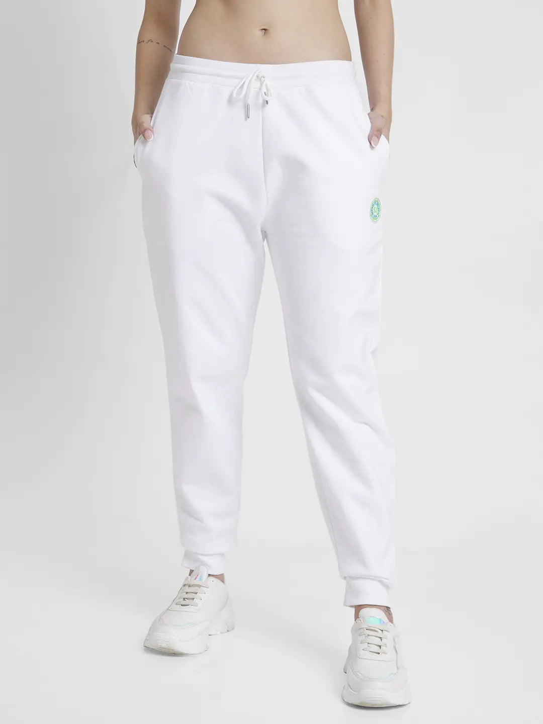 Buy Online Spykar Women White Blended Joggers Fit Ankle Length Joggers