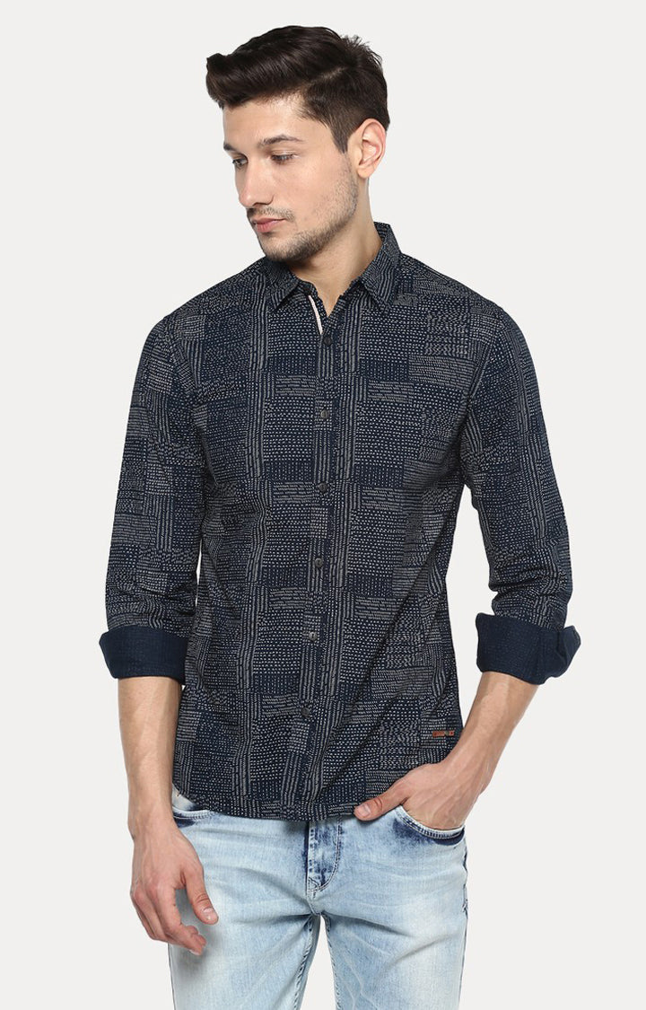 Spykar Men'S Blue Cotton Printed Casual Shirts