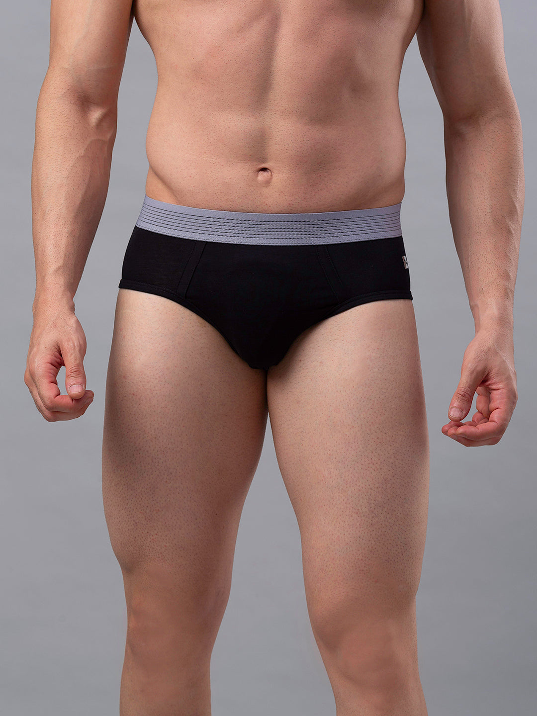 Men Premium Black-Grey Cotton Blend Brief- Underjeans By Spykar