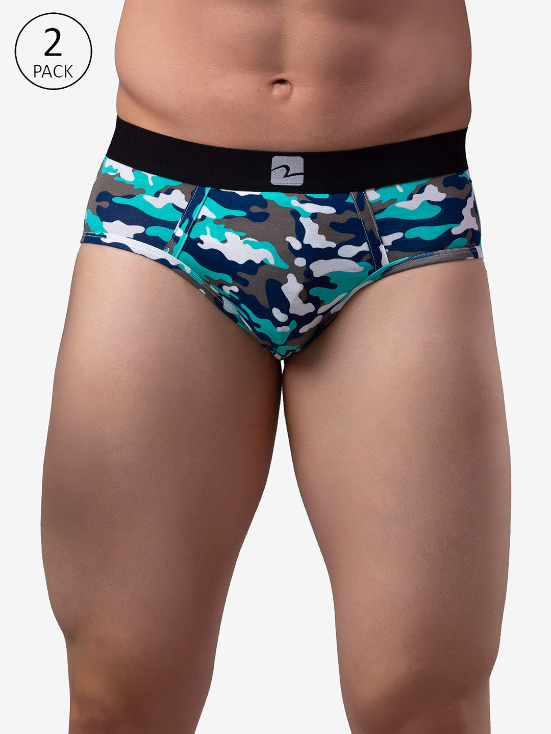 Men Premium Cotton Blend Camo 2 Brief - (Pack Of 2)- Underjeans By Spykar