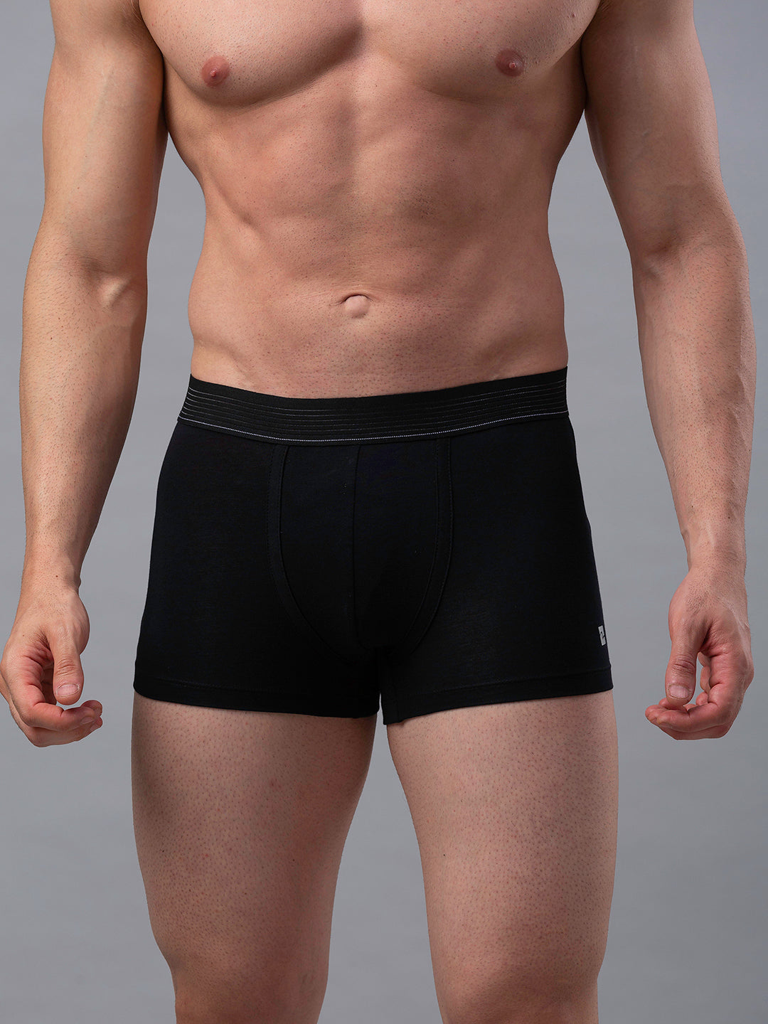 Men Premium Black Cotton Blend Trunk - Underjeans By Spykar