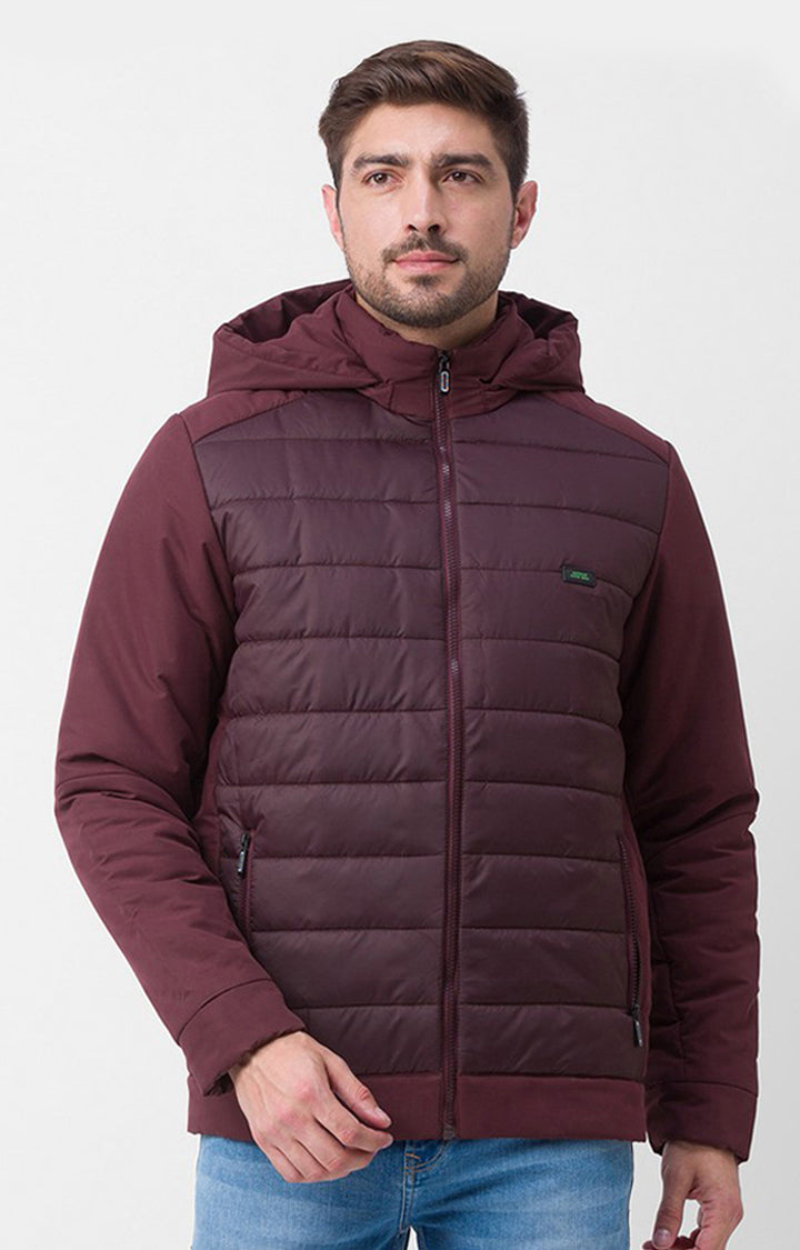 Spykar Dark Plum Polyester Full Sleeve Casual Jacket For Men