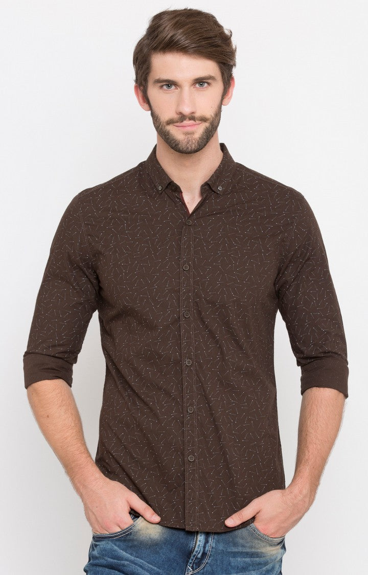 Spykar Men'S Brown Cotton Printed Casual Shirts