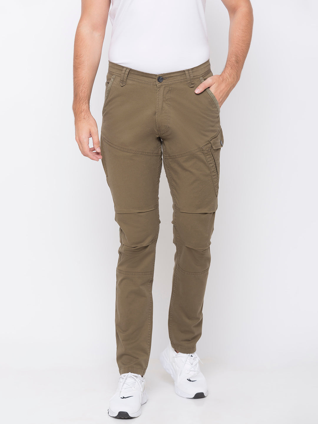 Spykar Men Green Cotton Slim Fit Casual Trousers