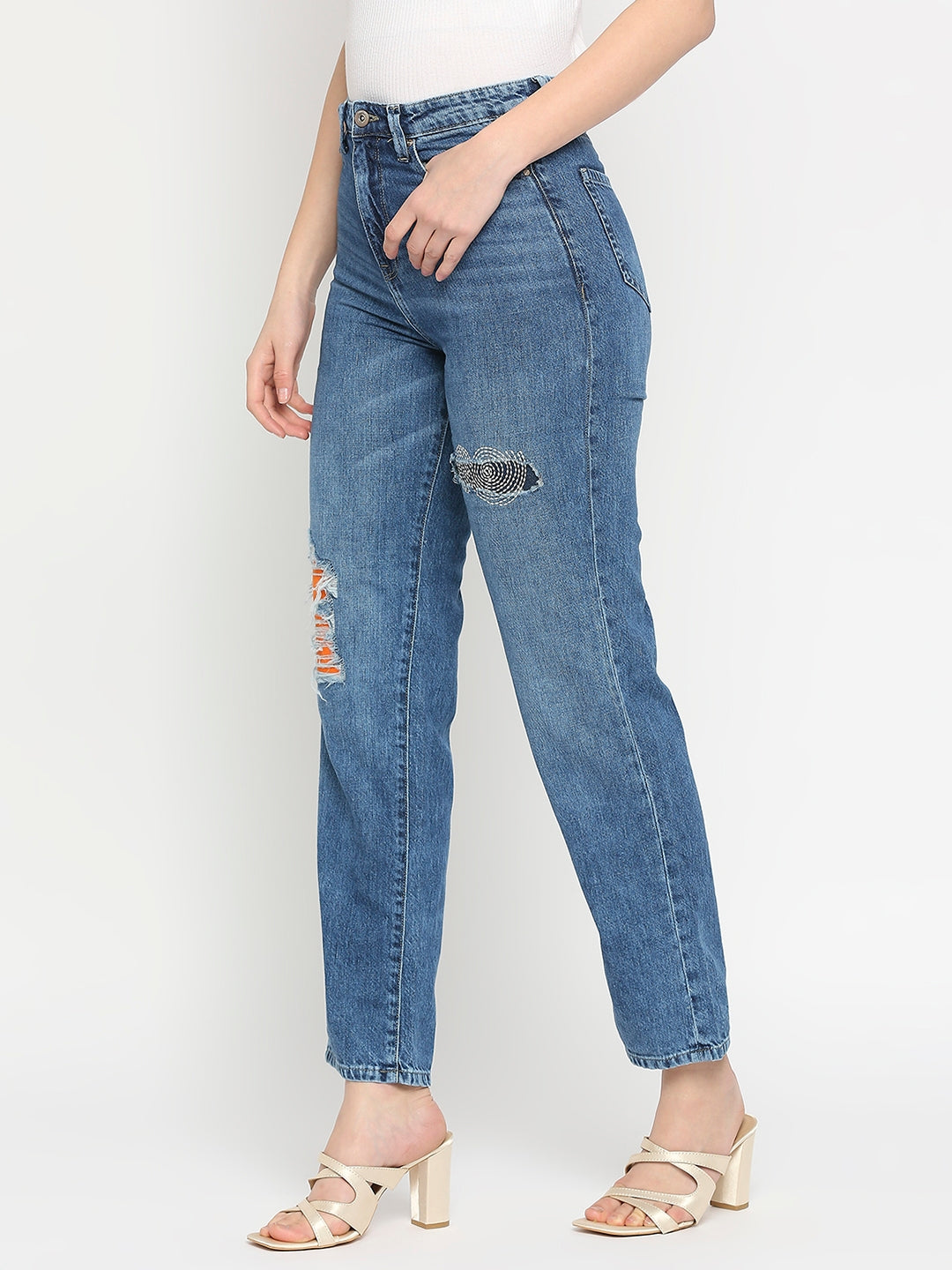 Spykar Women High-Rise Mildly Distressed Light Fade Cotton Jeans