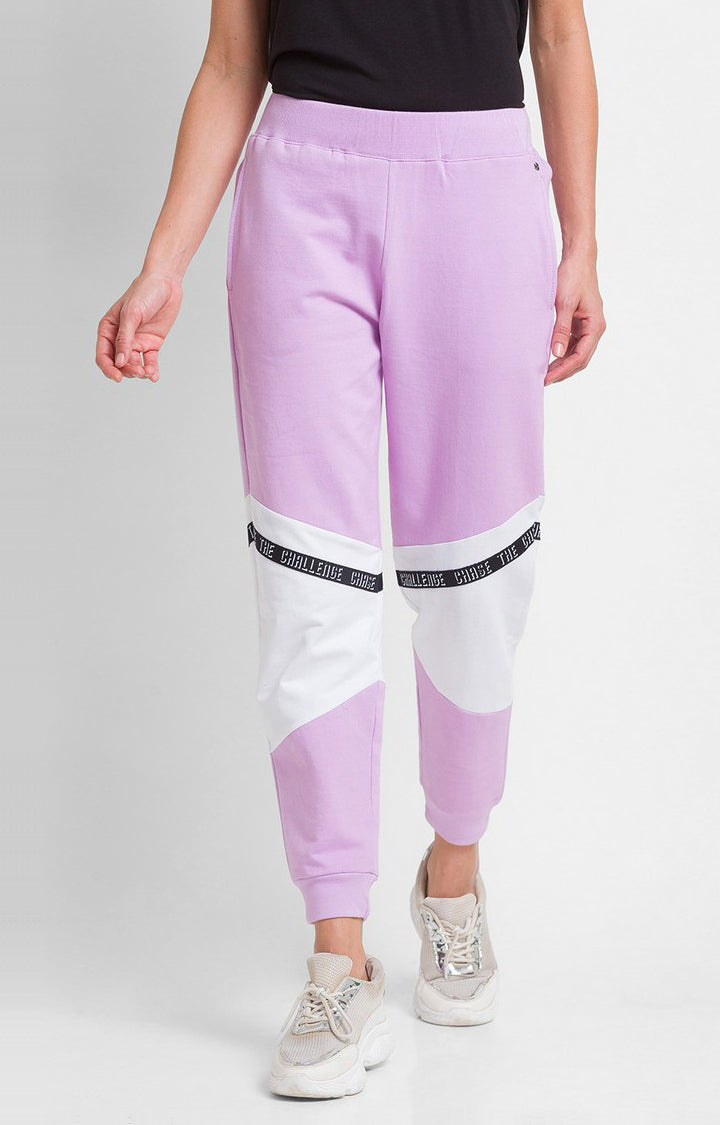 Spykar Lilac Cotton Regular Fit Trackpant For Women