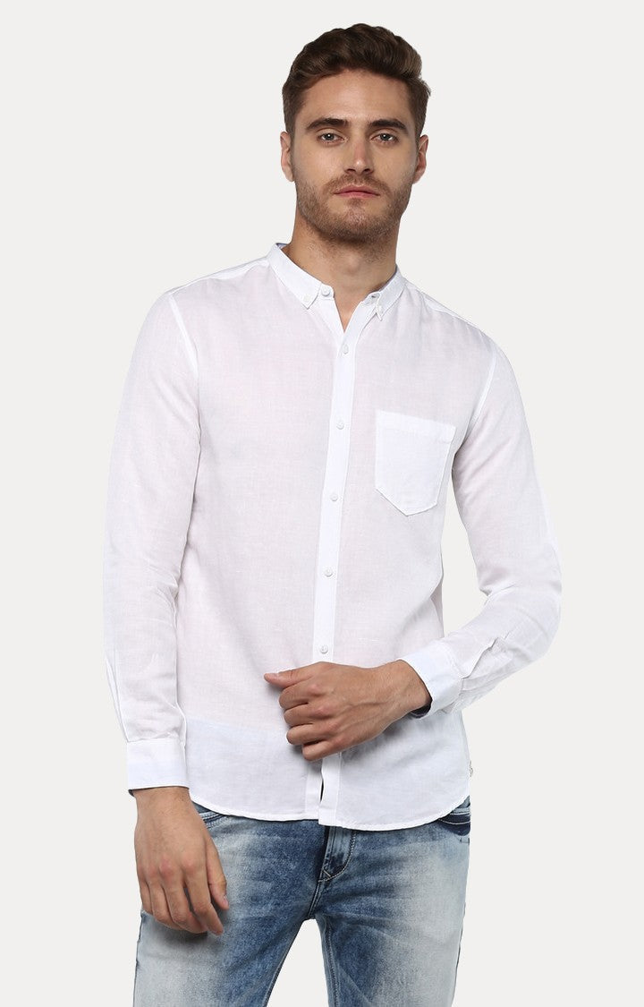 Spykar Men'S White Cotton Solid Casual Shirts