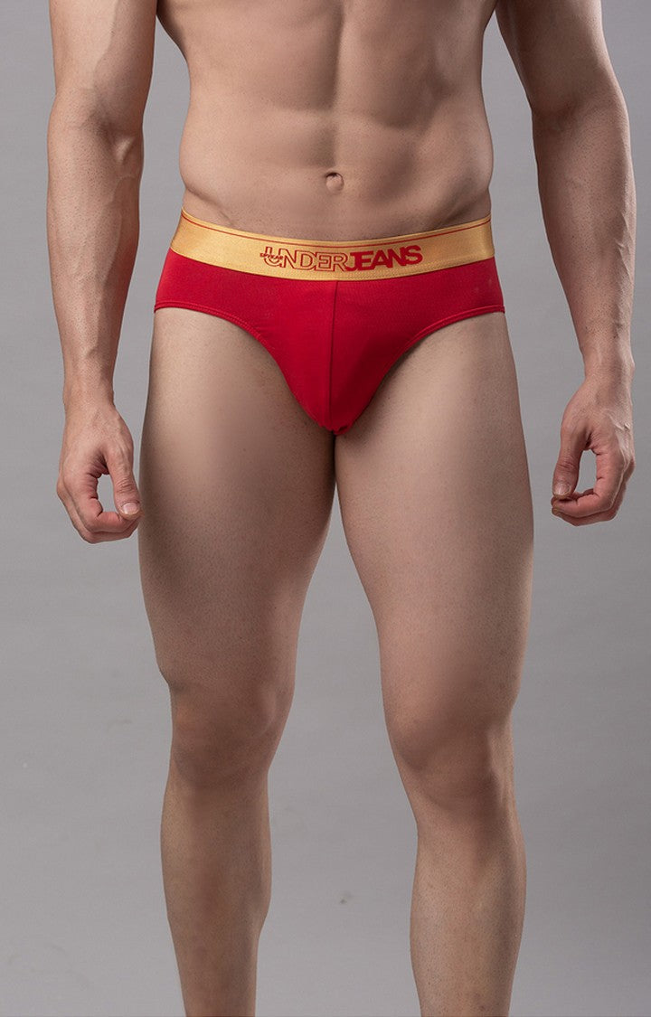 Red Cotton Brief For Men Premium- Underjeans By Spykar