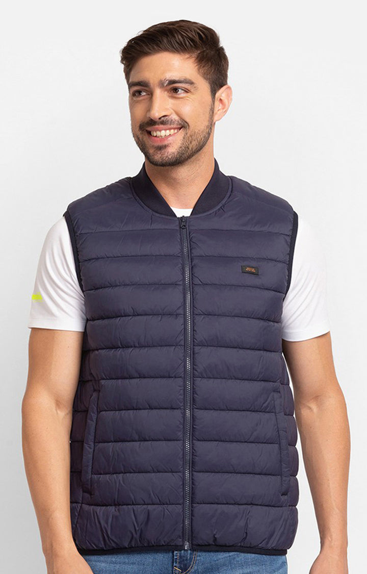 Spykar Navy Blue Polyester Full Sleeve Casual Jacket For Men