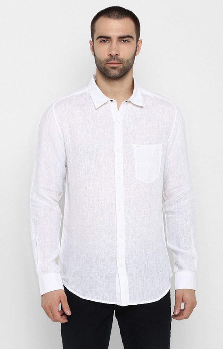 Spykar Men'S White Linen Solid Casual Shirts