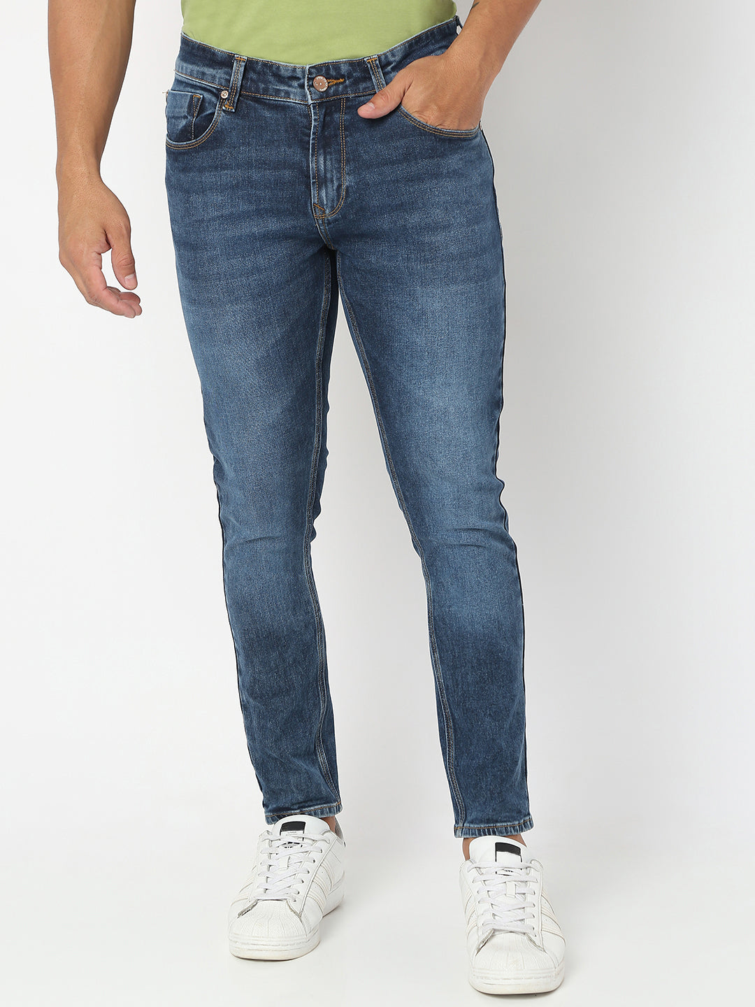 Spykar Men Mid Blue Cotton Slim Fit Tapered Length Jeans (Kano)