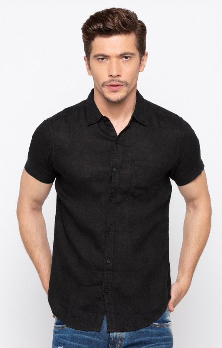 Spykar Men'S Black Cotton Solid Casual Shirts