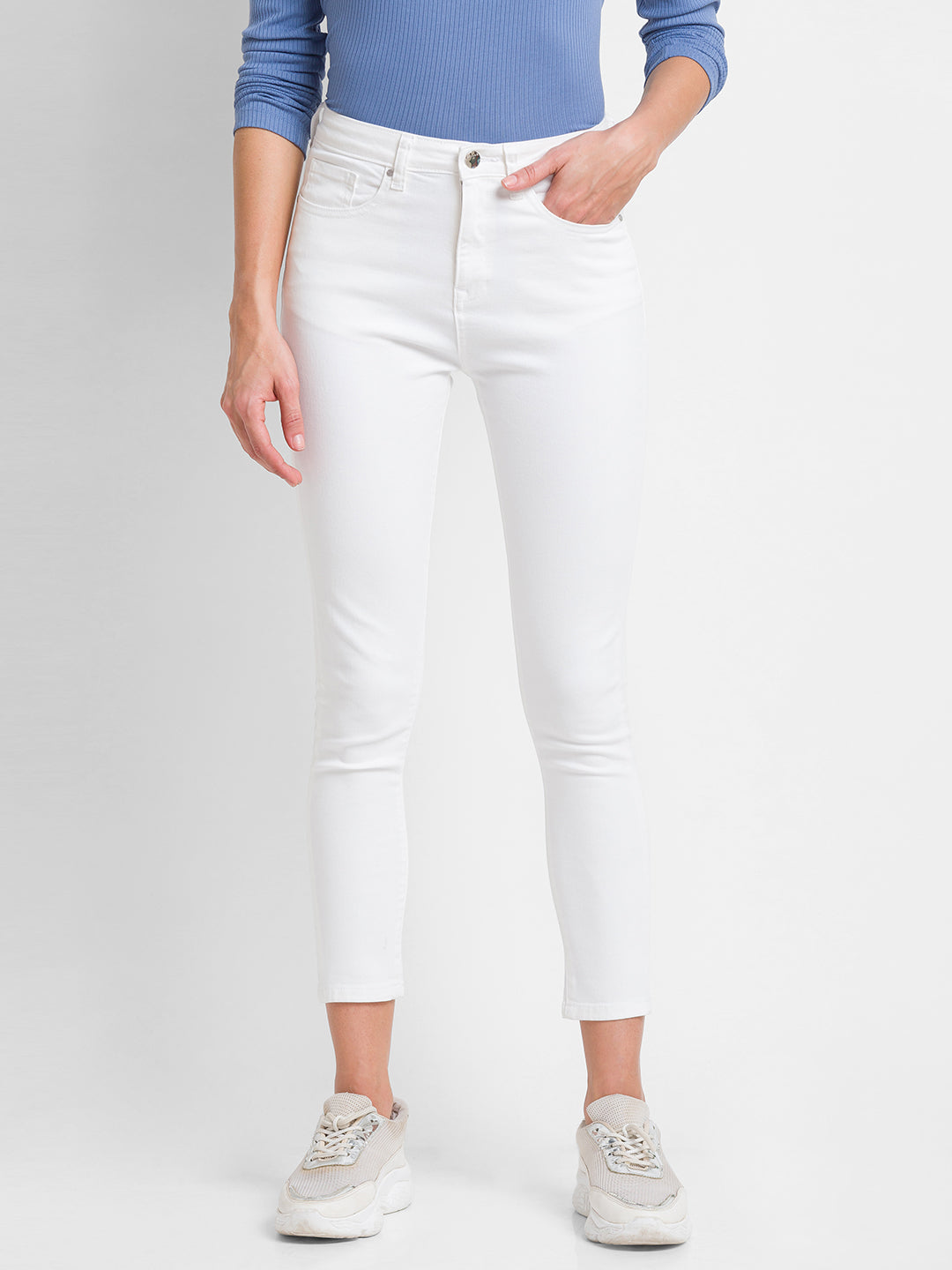 Spykar White Lycra Super Skinny Ankle Length Jeans For Women (Alexa)