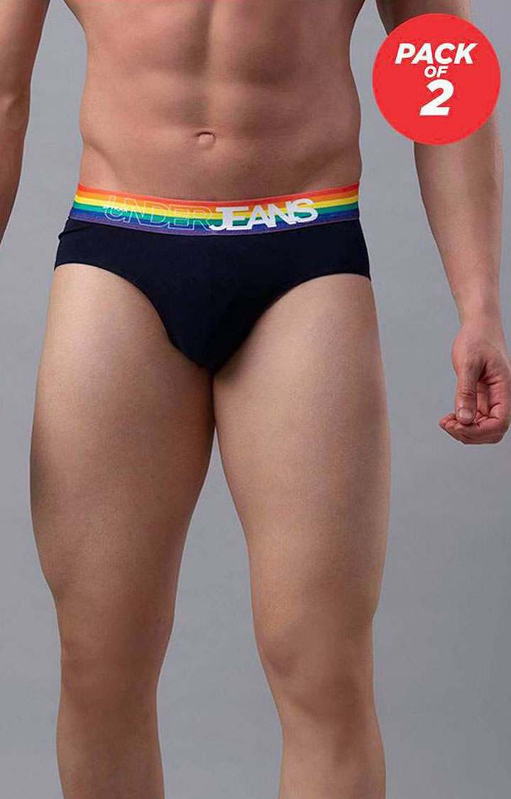 Underjeans by Spykar Men Navy Multi Regular Fit Briefs (Pack of 2)