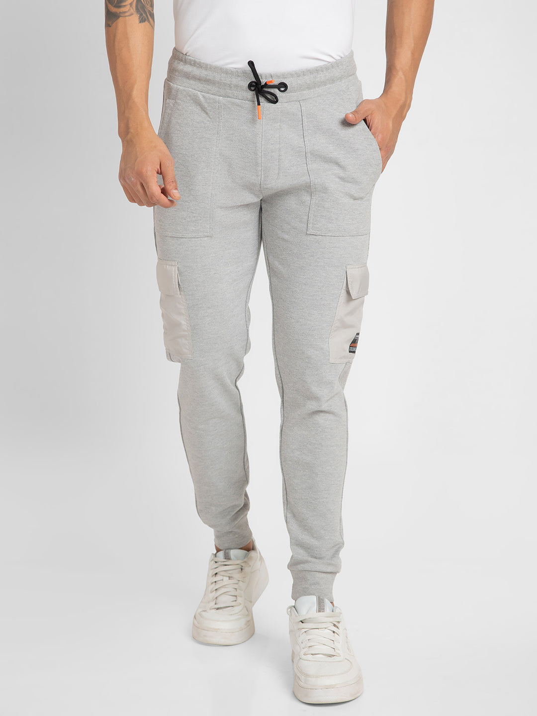 Spykar Men Ecru Melange Slim Fit Ankle Length Blended Jogger Trackpant