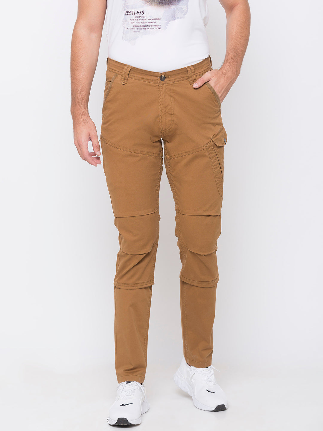 Spykar Men Yellow Cotton Slim Fit Casual Trousers