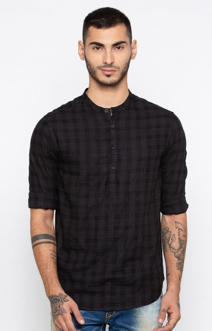 Spykar Men'S Black Cotton Checked Casual Shirts