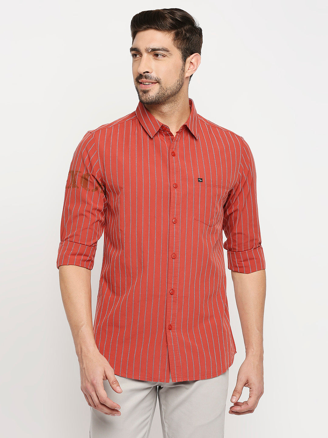 Spykar Men Red Cotton Regular Fit Full Sleeve Casual Shirt