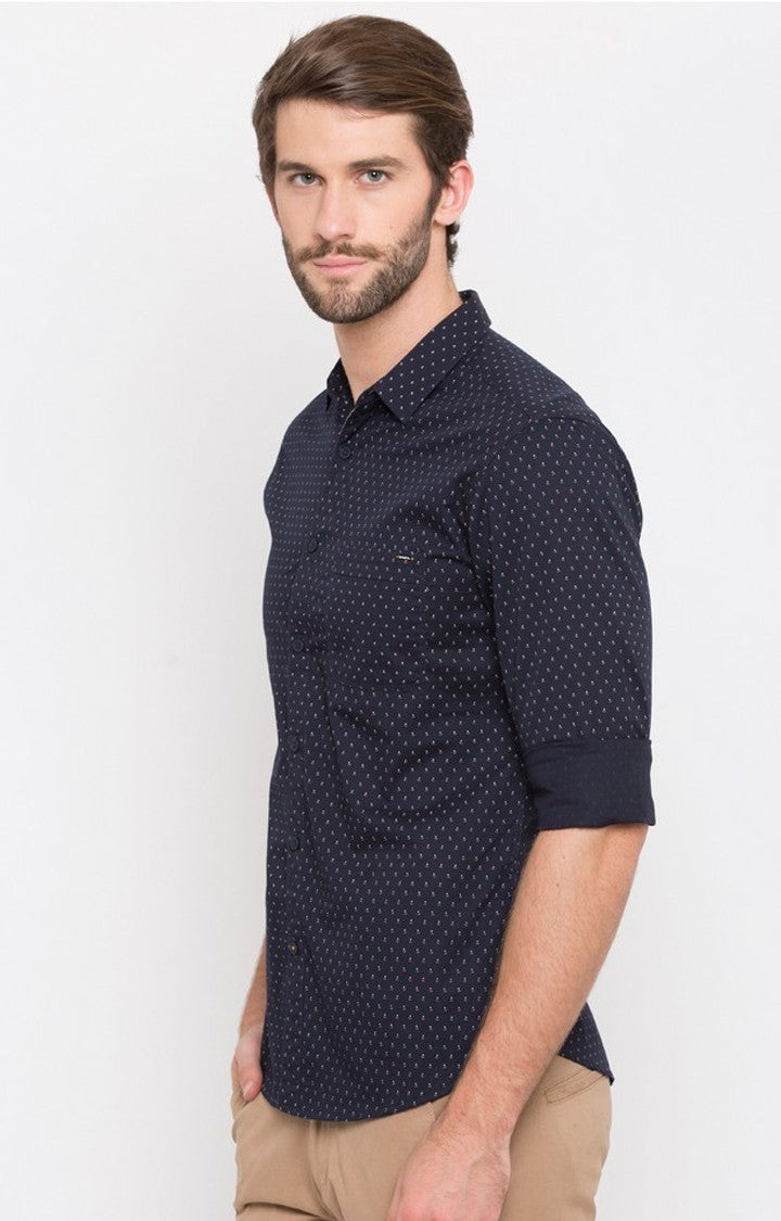 Spykar Men'S Blue Cotton Printed Casual Shirts