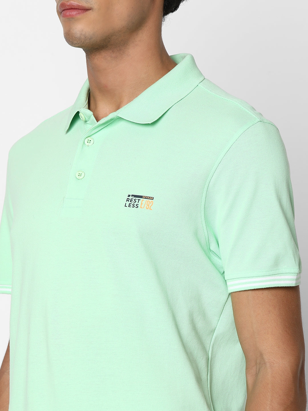 Spykar Men Mint Green Regular Fit Half Sleeve Plain Polo Tshirt