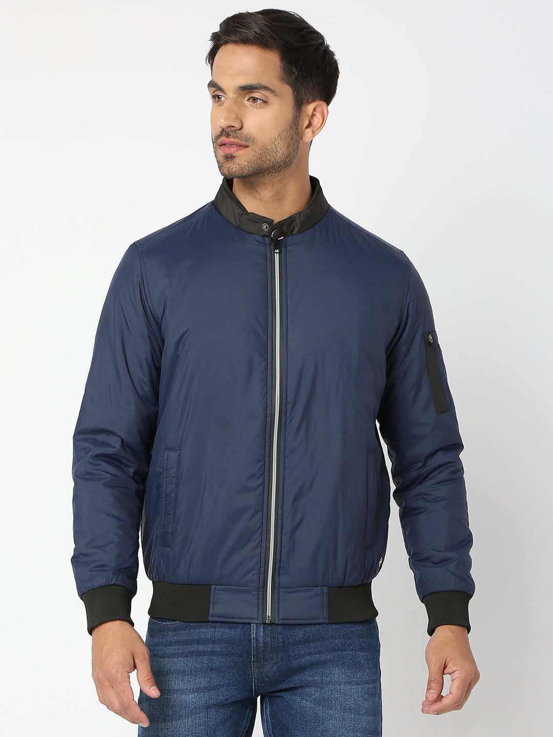 Spykar Men Navy Blue Nylon Regular Fit Jacket