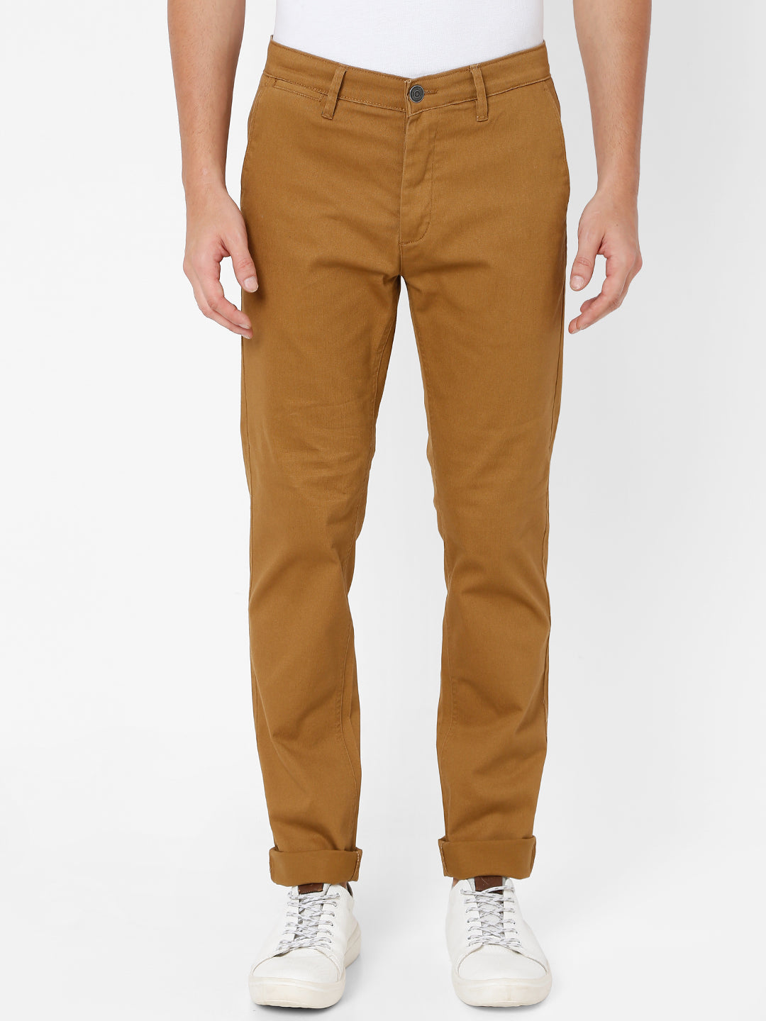 Spykar Men Khaki Cotton Slim Fit Trosuer