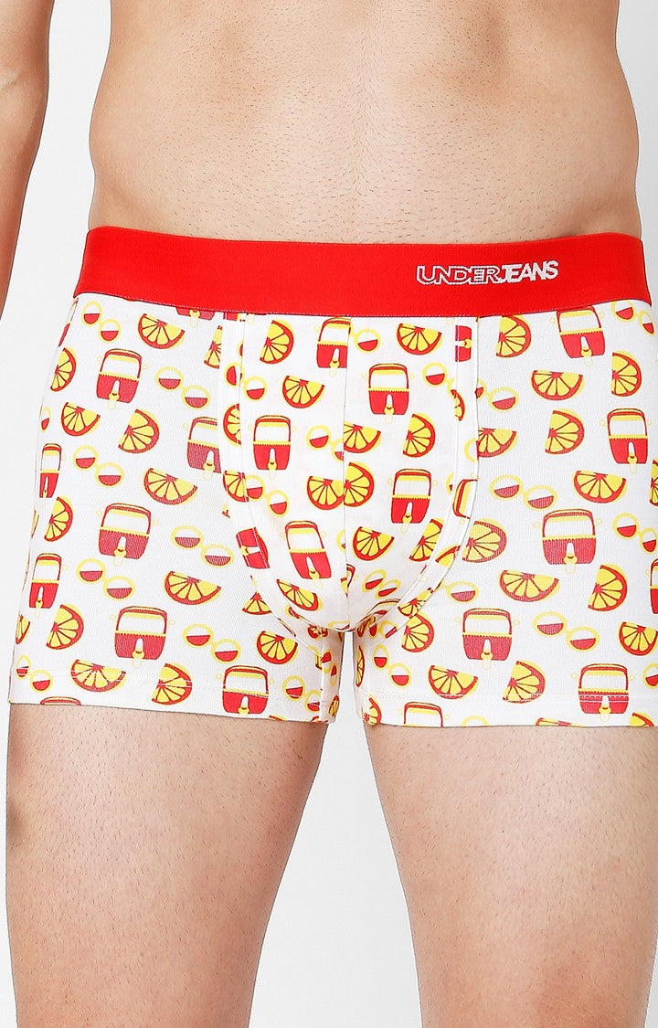 Underjeans By Spykar Men Premium Red Cotton Blend Printed Trunk