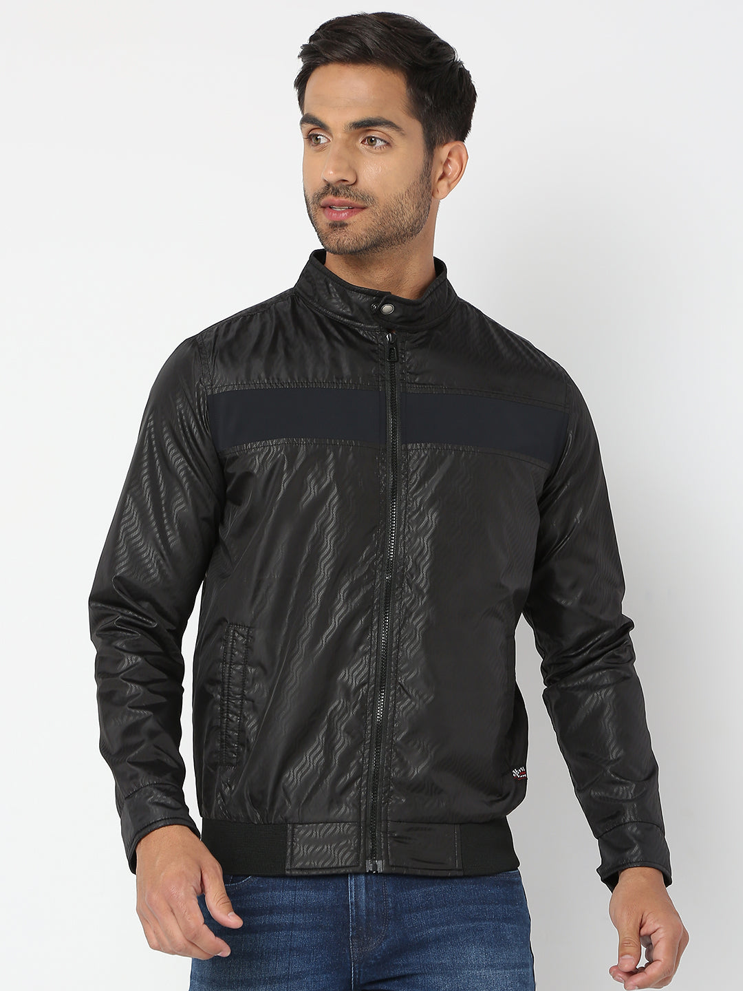 Spykar Men Black Nylon Regular Fit Jacket