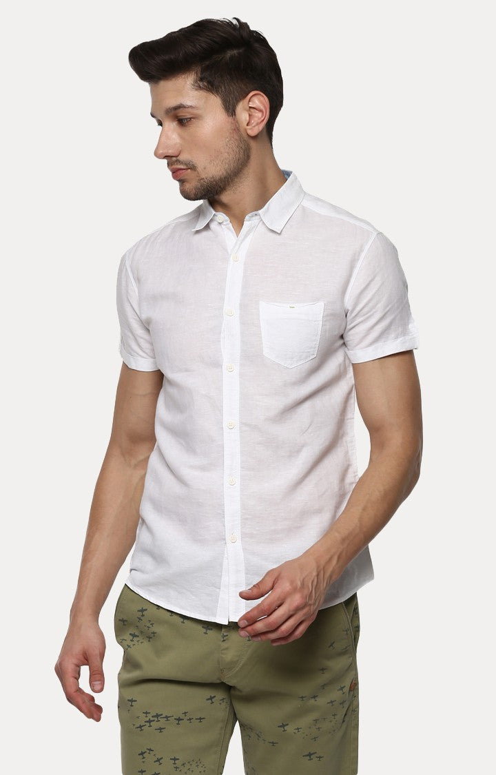 Spykar Men'S White Cotton Solid Casual Shirts