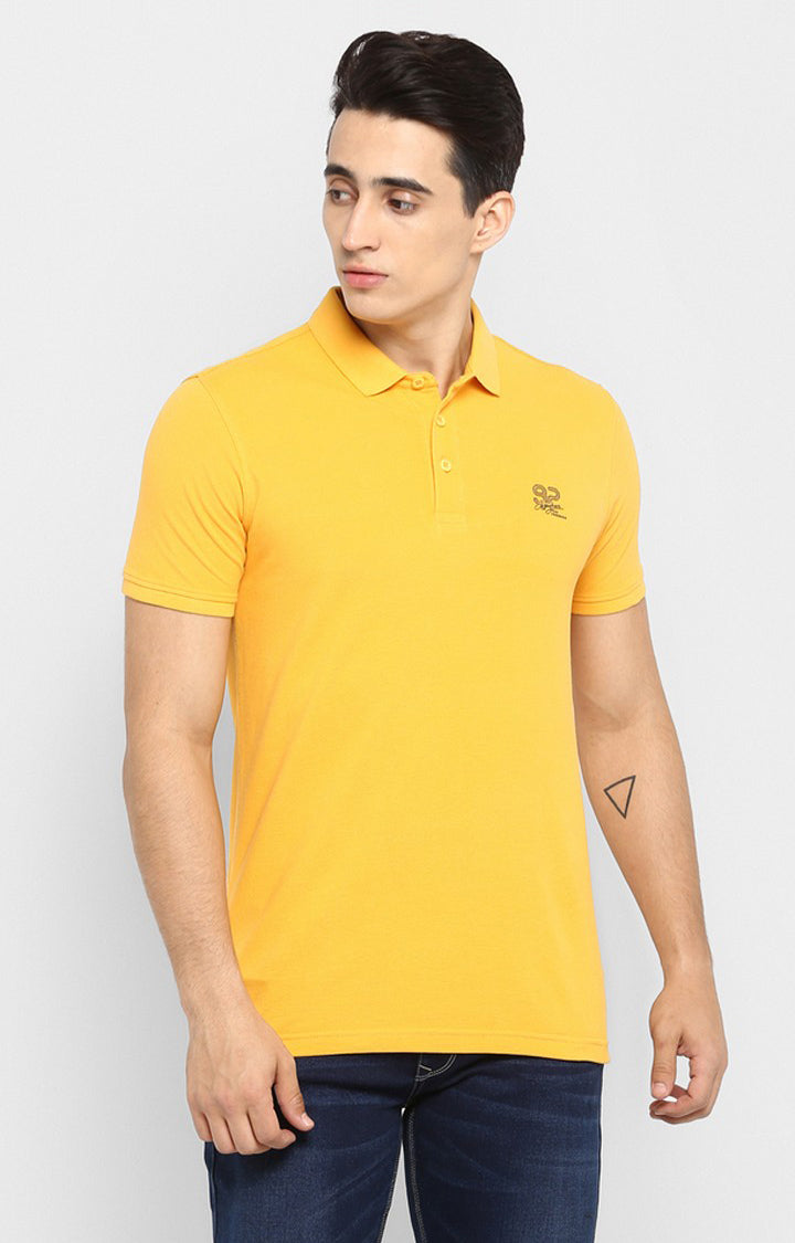 Spykar Yellow Solid Slim Fit Polo T-Shirt