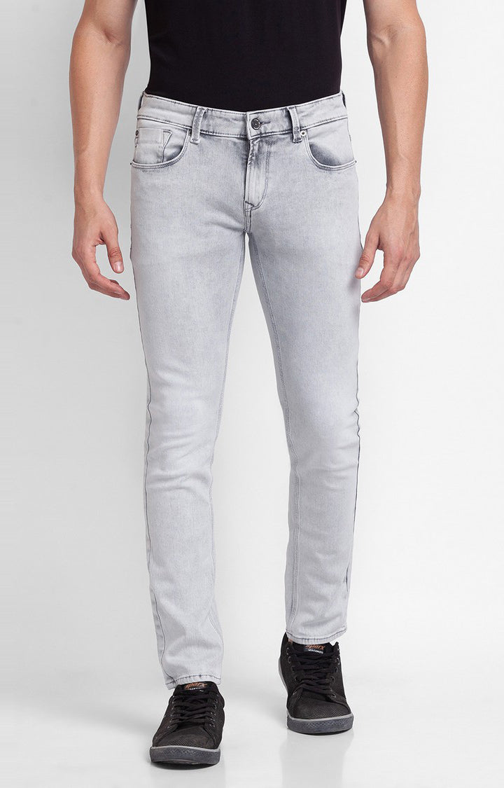 Buy Spykar Light Grey Cotton Slim Fit Narrow Length Jeans For Men