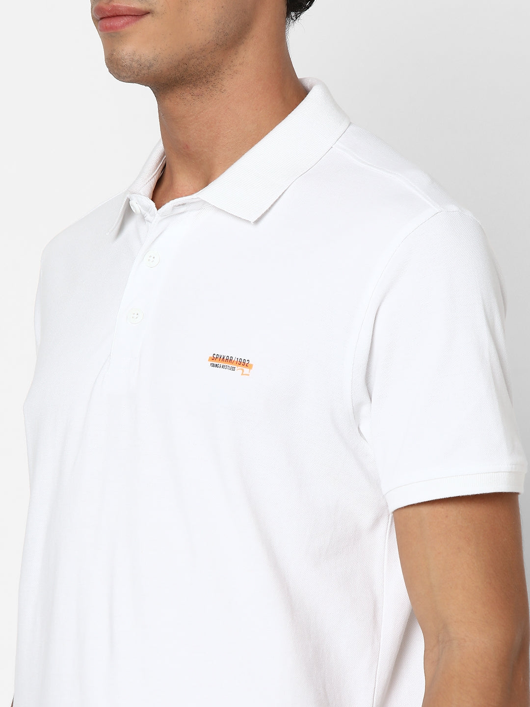 Spykar Men White Regular Fit Half Sleeve Plain Polo Tshirt