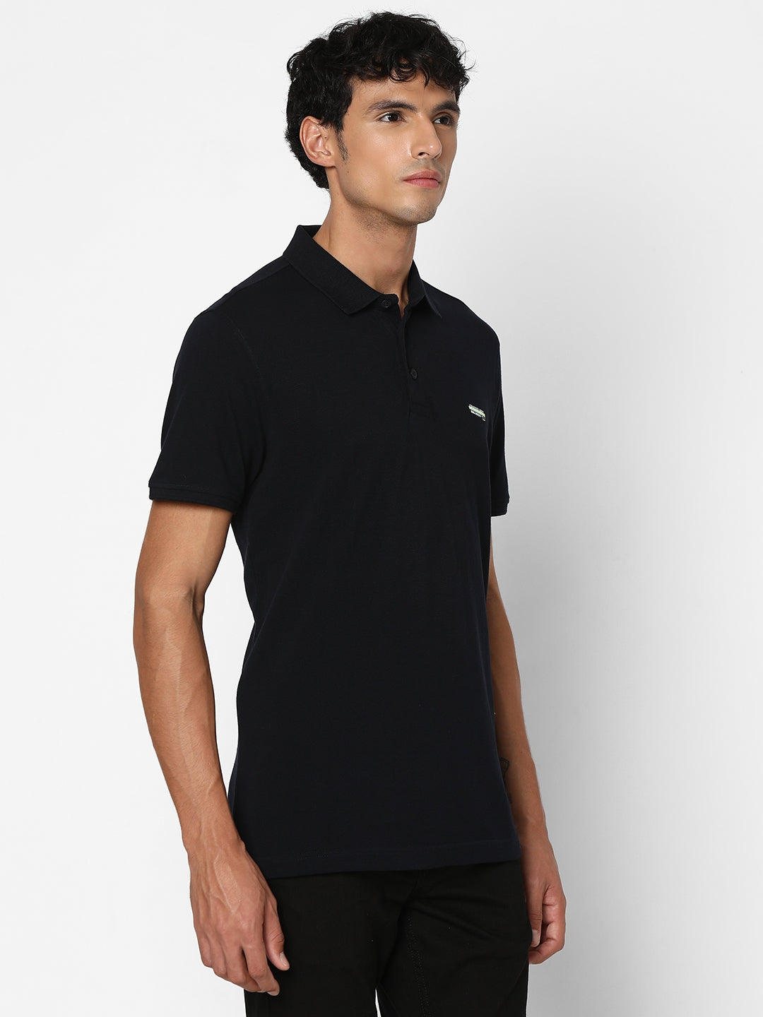 Spykar Men Navy Blue Regular Fit Half Sleeve Plain Polo Tshirt