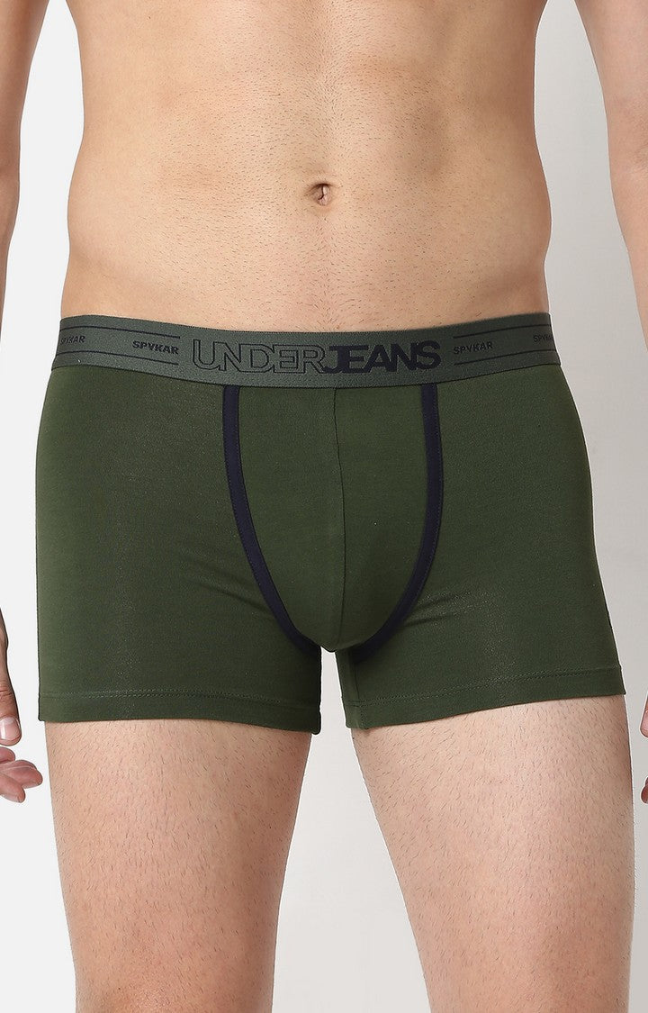 Men Premium Olive Cotton Trunk - Underjeans By Spykar