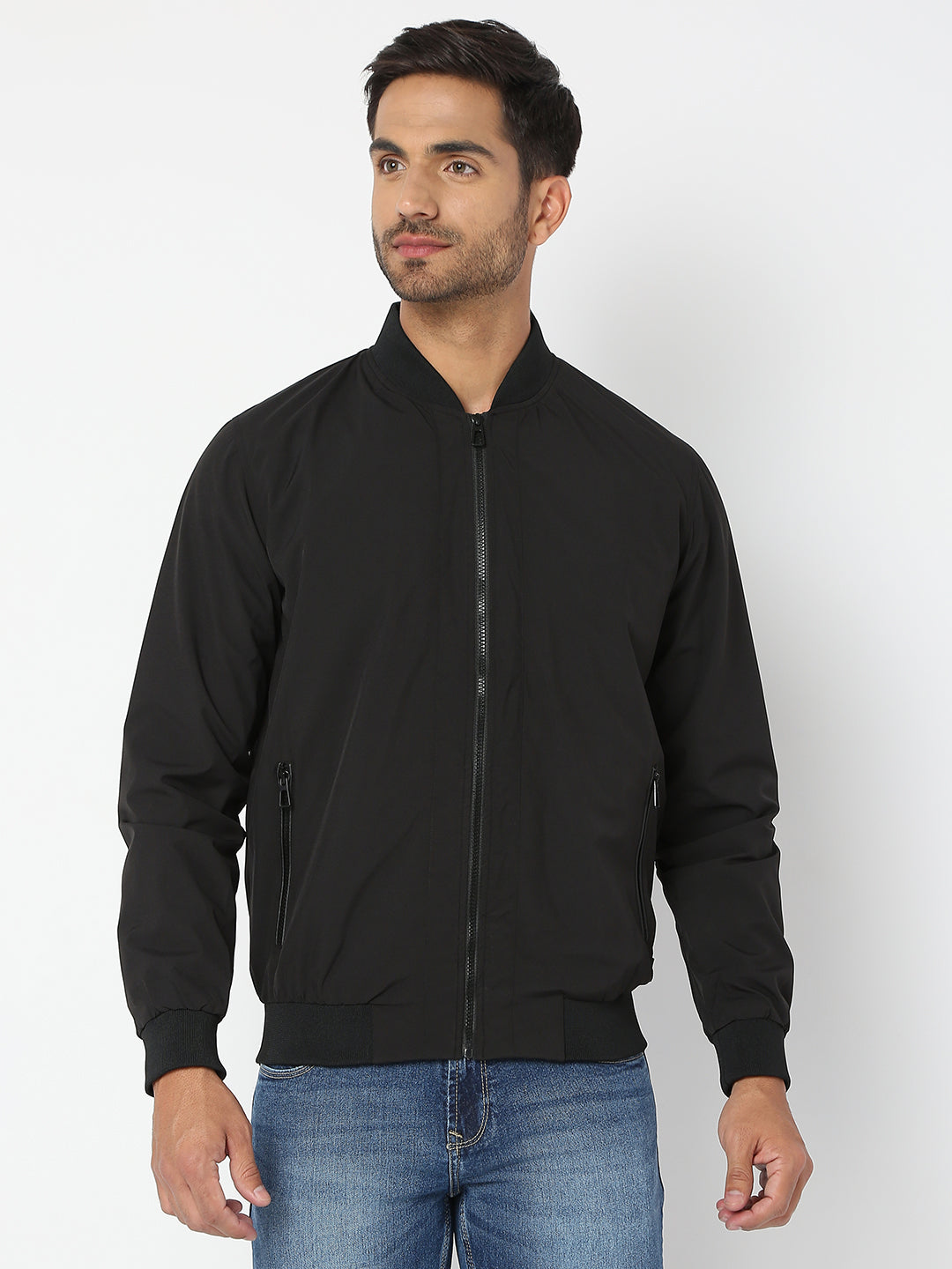 Spykar Men Black Nylon Regular Fit Jacket