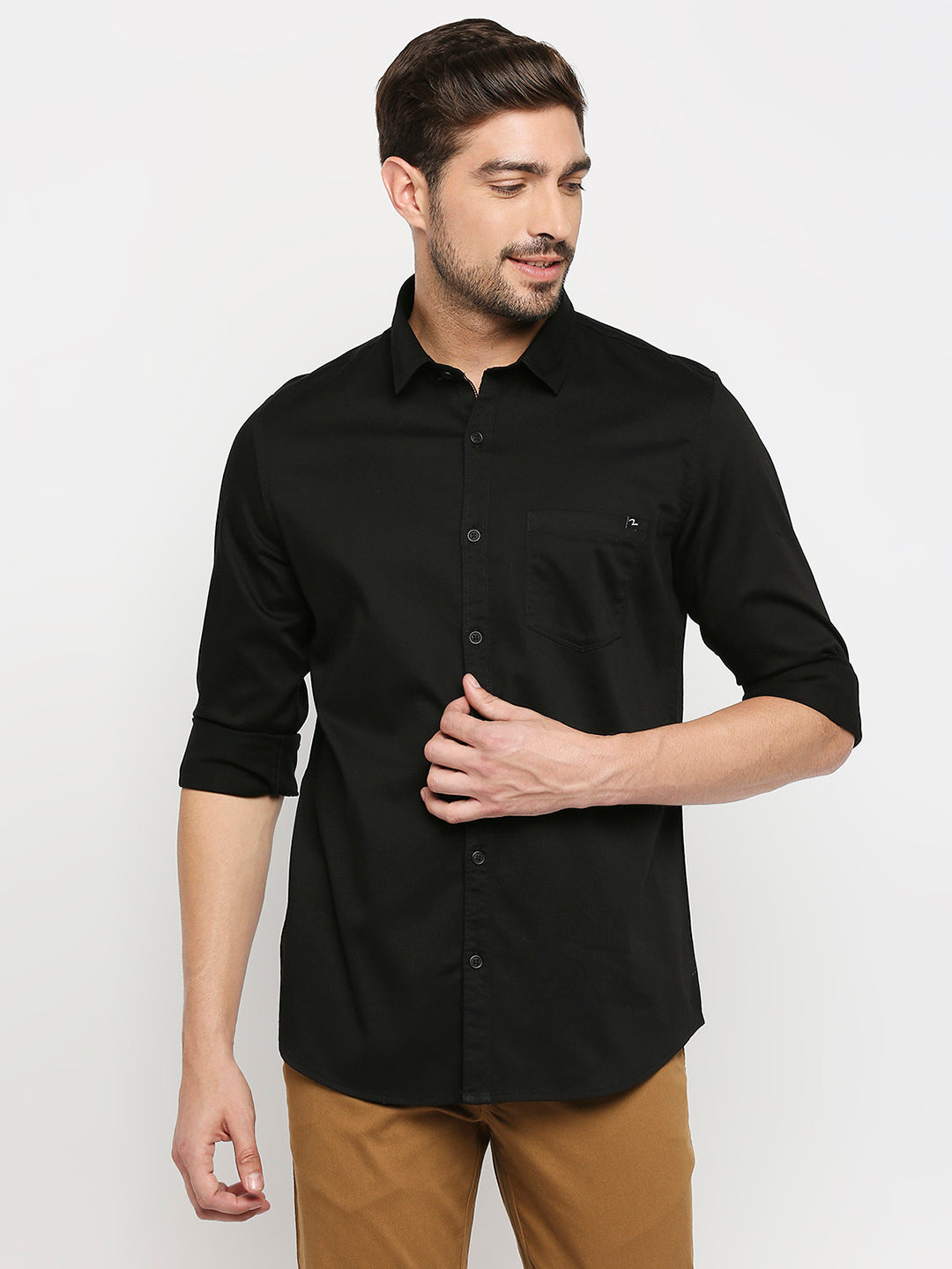 Spykar Men Black Cotton Regular Fit Full Sleeve Casual Shirt